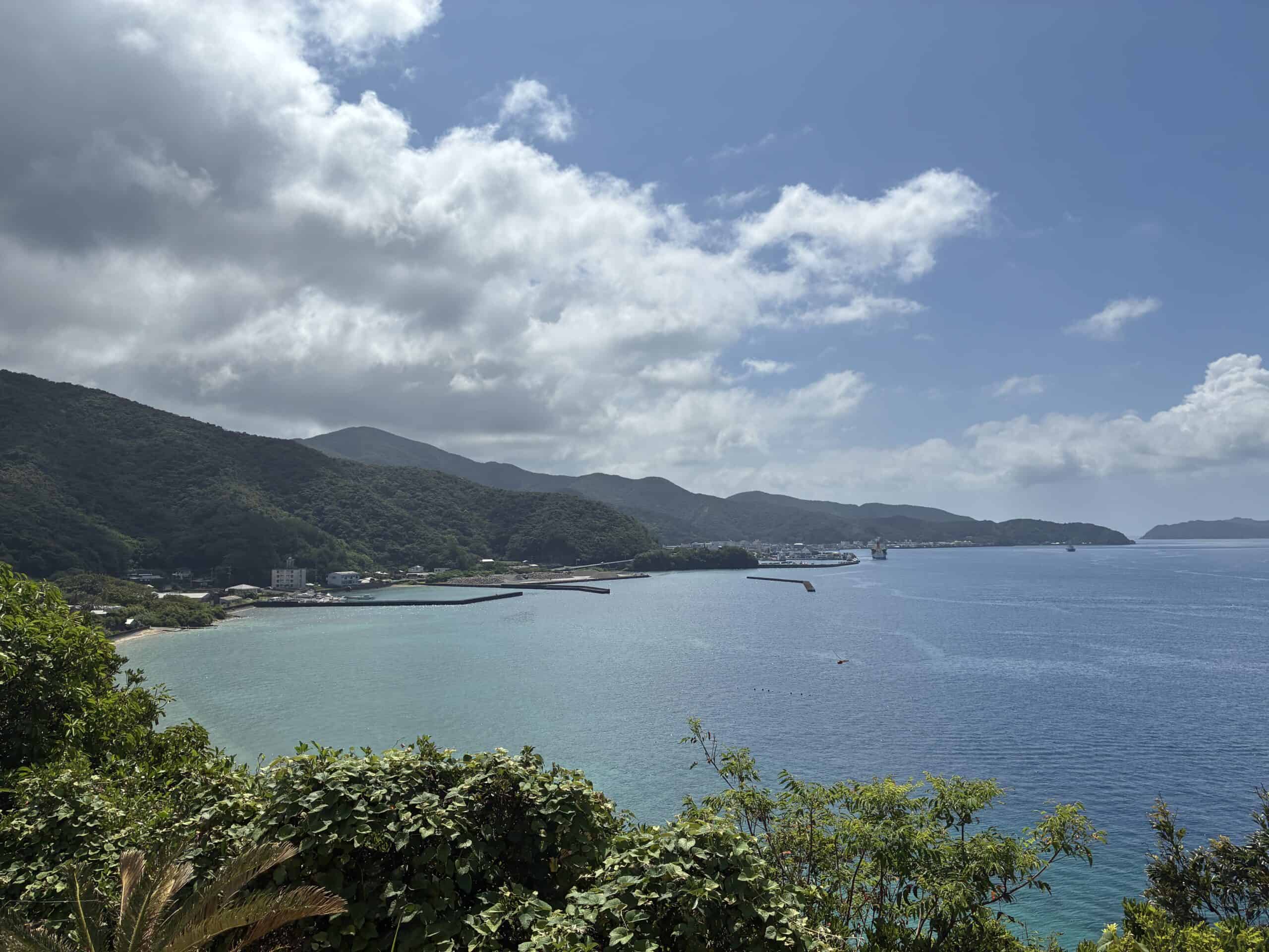 大島海峡の穏やかな入り江と山並み